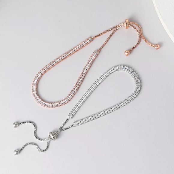 Rose gold bracelet silver cubic zirconia adjustable jewelry womens - Picture 1 of 6